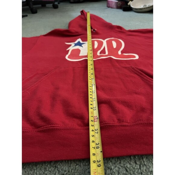 Jerzees Red Hoodie with White and Blue Design - Picture 8 of 14